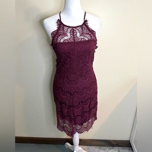 Free People Intimately She’s Got It Burgundy Lace Mini Dress
